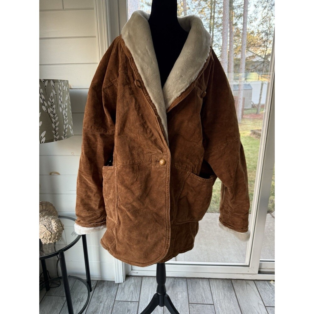 Vintage Women’s Venezia Leather Brown Suede Jacket Faux Fur Lined Sz 26/28 4XL